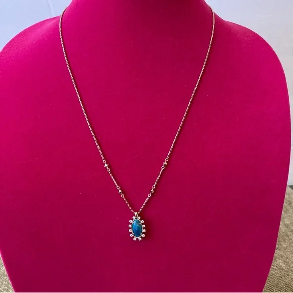 Kendra Scott Brett Necklace Blue Apatite Stone Cubic Zirconia Lariat Adjustable - Picture 1 of 6